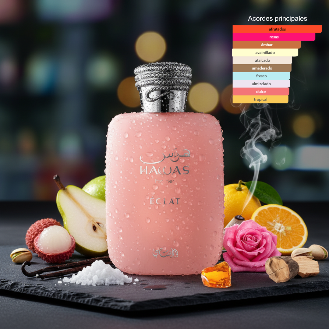 Fragancia oriental floral femenina con lichi rosa y vainilla