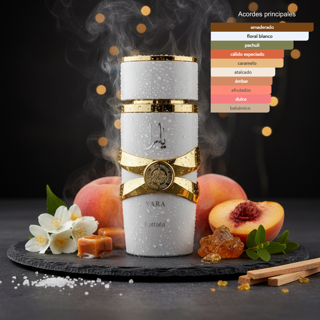 Fragancia femenina con jazmin durazno caramelo y ambar