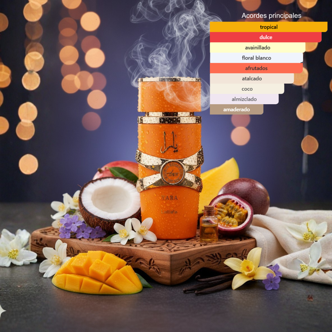 Fragancia femenina con mango coco jazmin y vainilla