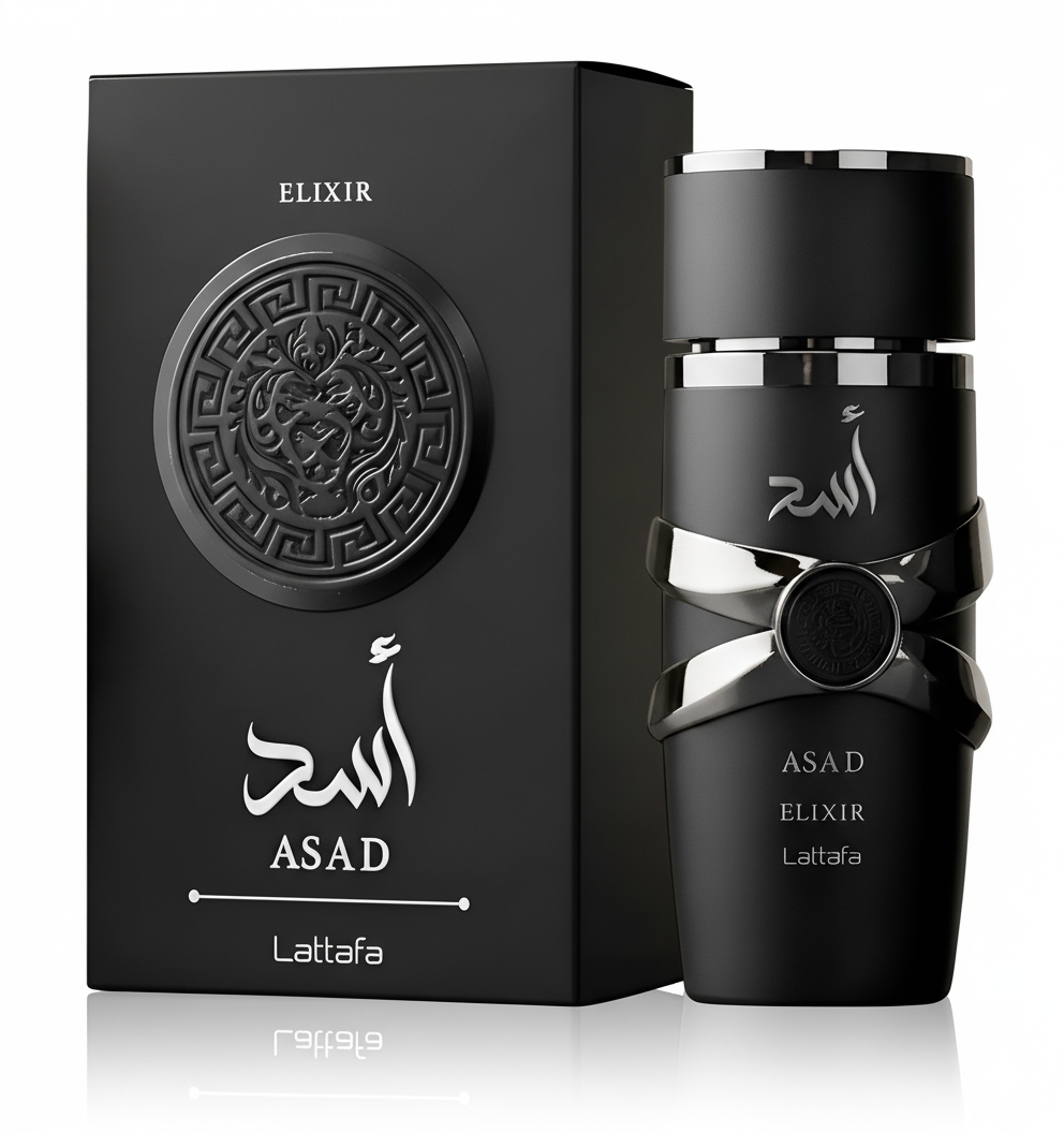 Perfume Asad Elixir Lattafa botella con caja original