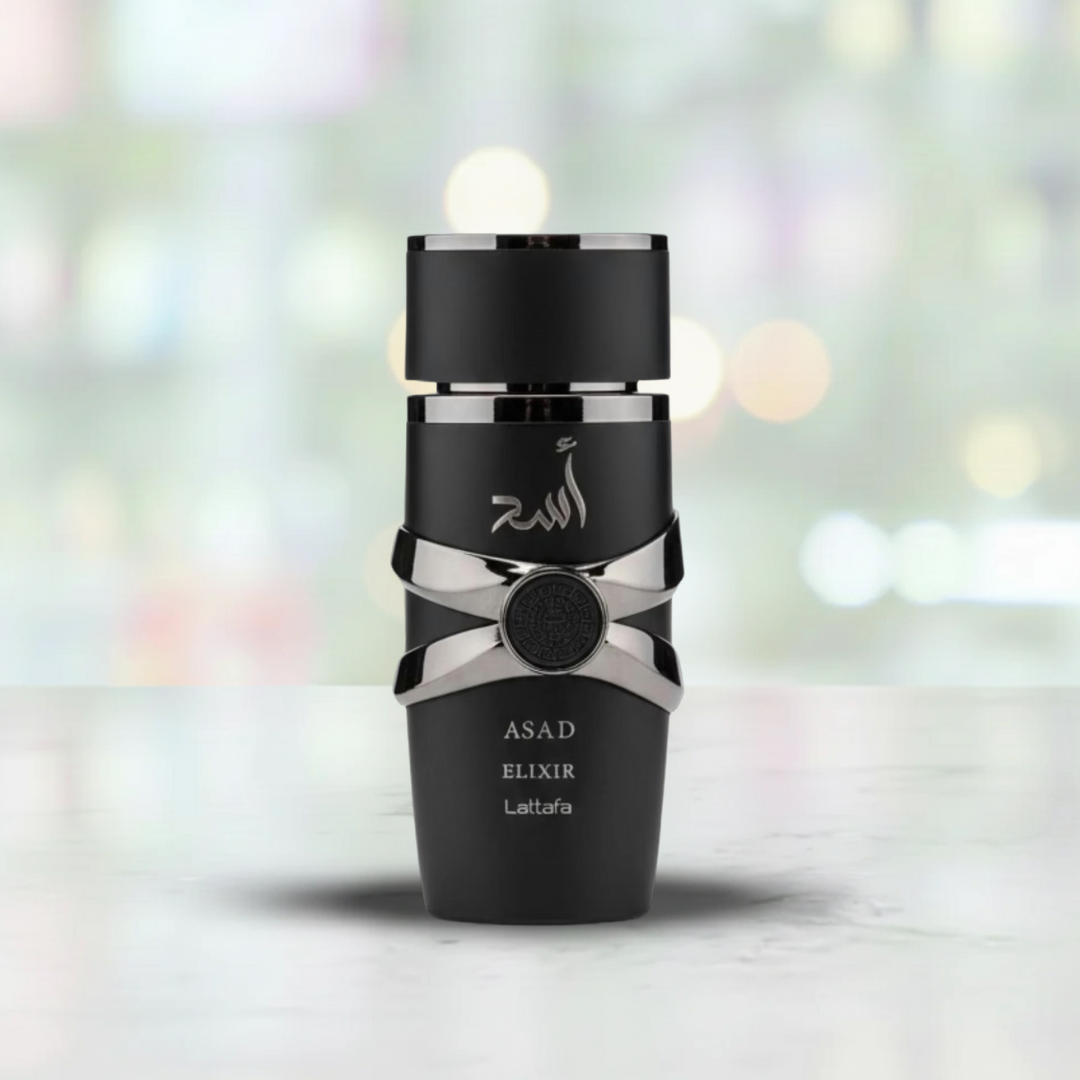 Perfume Asad Elixir Lattafa botella fragancia oriental para hombres